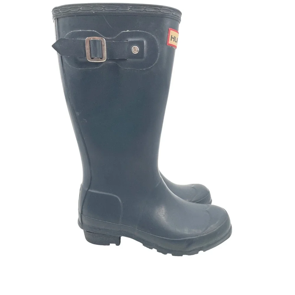 Hunter Rain Boots Kids/ Youth 2M/3F Navy Blue Rubber Tall Waterproof Buckle